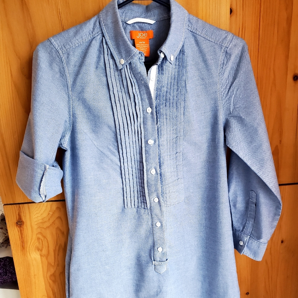 Joe Fresh Half Button Up Long Sleeve Chambray Shirtdress. Size XS